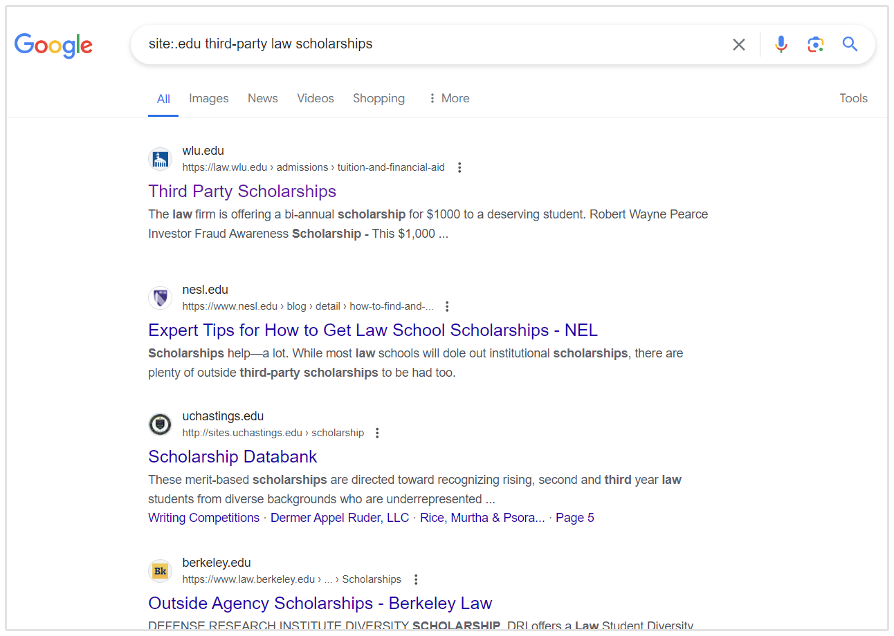 Borse di studio in Giurisprudenza di Google Search